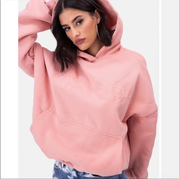 Adika Pink Eyes Novelty Graphic Trendy Pullover Oversized Hoodie Sweatshirt - Picture 2 of 10